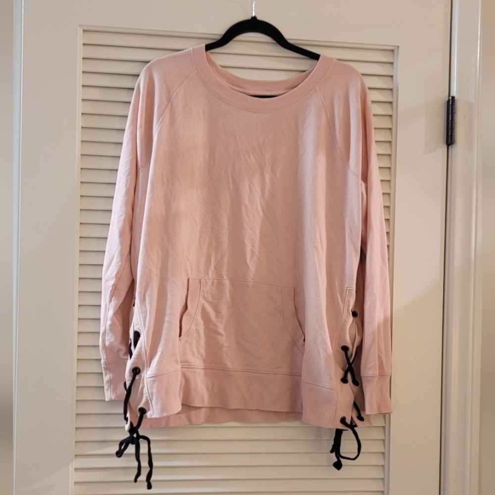 Xersion - Pink & Black Pullover Sweatshirt Long Sleeve Lace Ties Sides